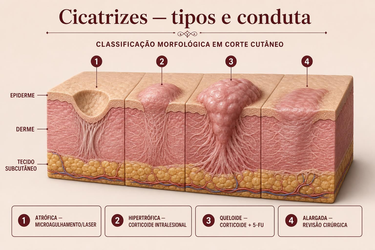 Prancha ilustrada — Tipos de cicatrizes
